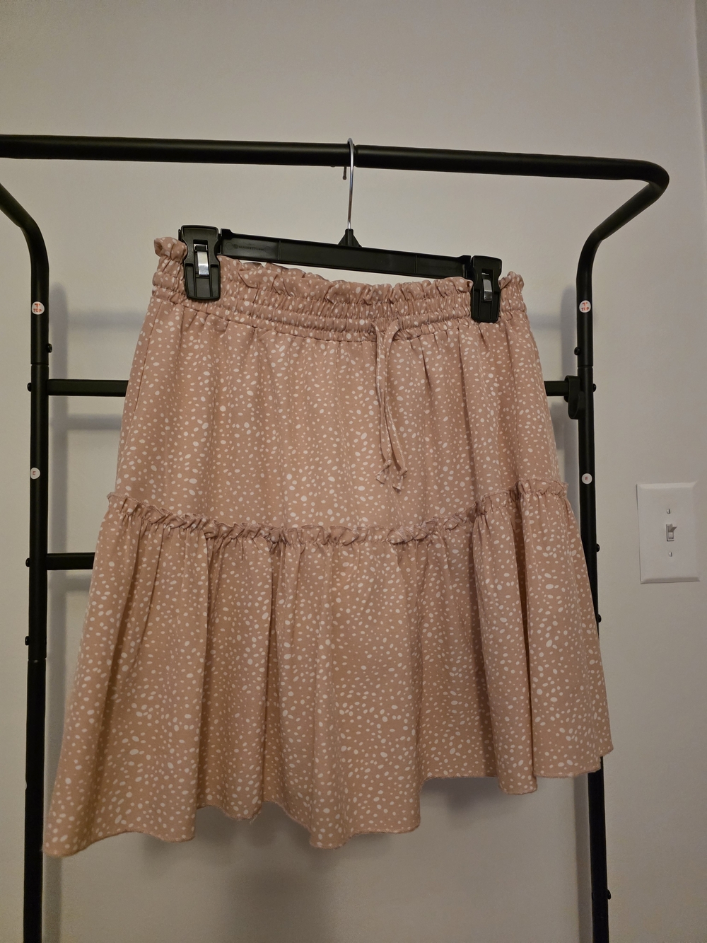 Women's Dusty Pink Tiered Drawstring Skirt, Medium
